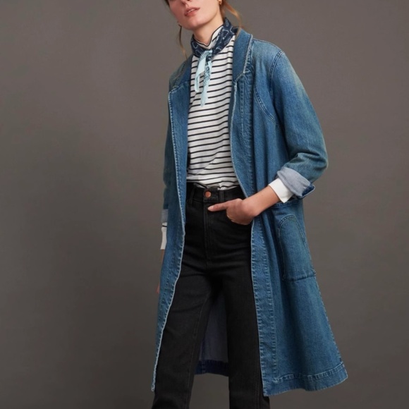 Anthropologie Blue Denim Trench Coat - Picture 3 of 10
